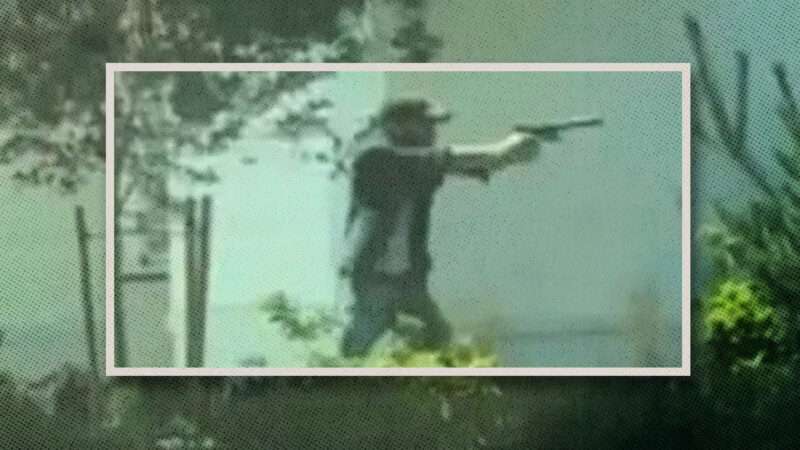 A grainy photo of a man in a hat aiming a gun. | Lane Koehn