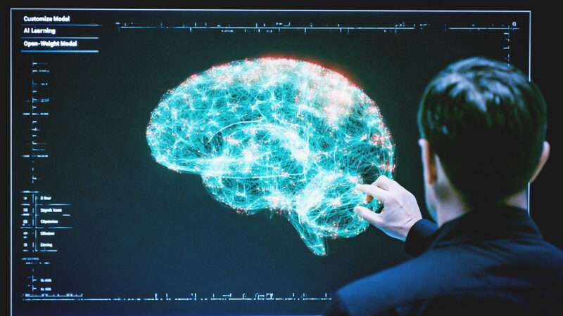 Human brain on a screen, with a man looking at it with AI models | Adani Samat/Midjourney