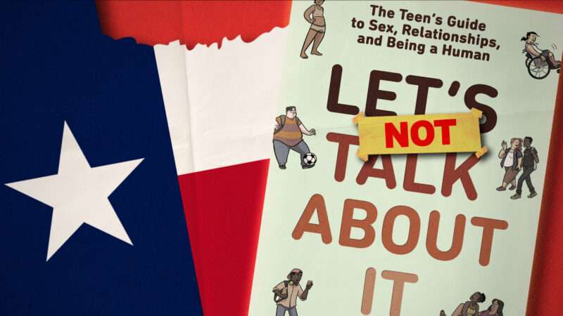 Cover of the book 'Let's Talk About It' in front of the Texas state flag | Penguin Random House. Illustration: Fatima Ruiz/Midjourney.