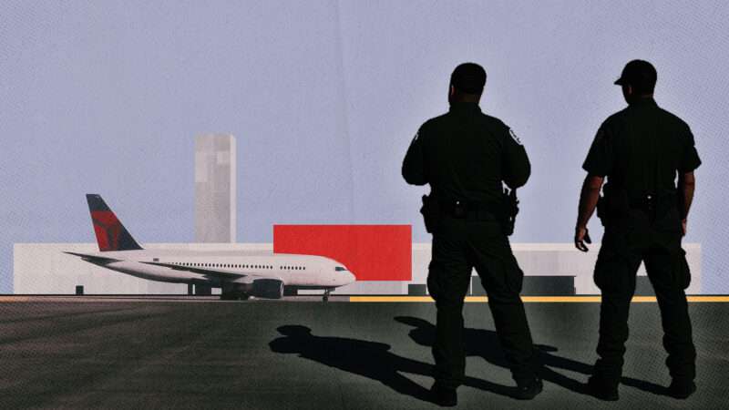 Border agents looking at a plane | Illustration: Midjourney.