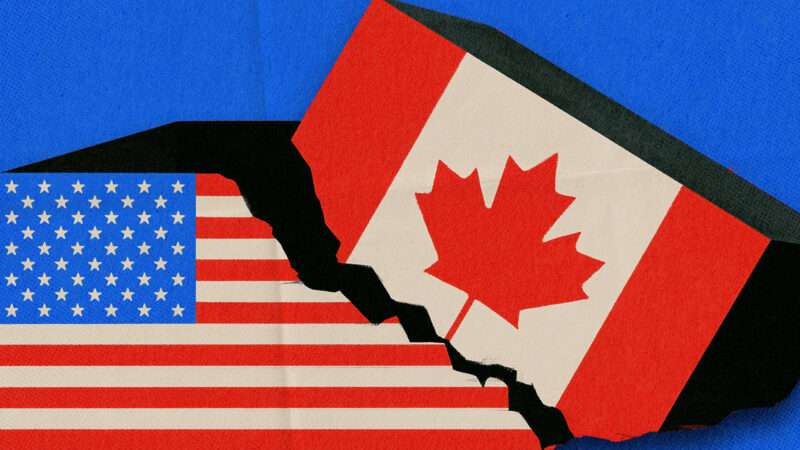 U.S. and Canadian flags torn apart from one another | Illustration: Midjourney
