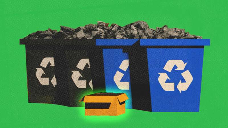 Overflowing trash and recycling bins | Illustration: Midjourney
