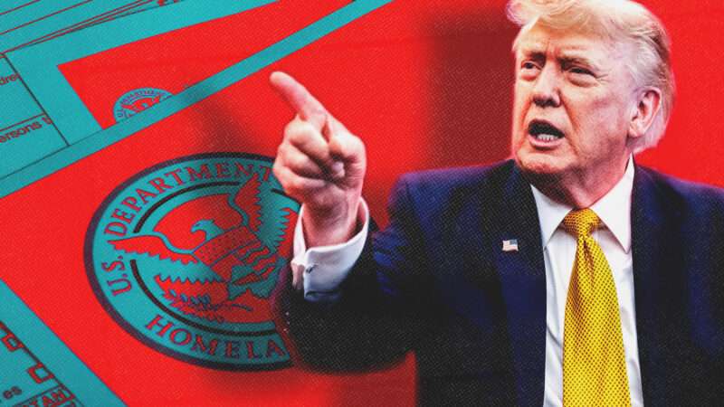 Trump is seen in front of a Department of Homeland Security stamp | CNP/AdMedia/Newscom/Danielfela/Dreamstime
