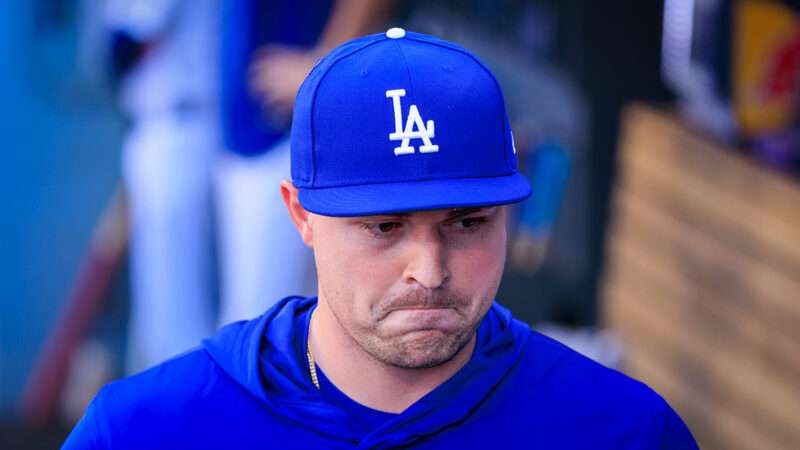 Tarik Skubal wearing a blue Dodgers hat in a baseball dugout. His lips are pursed. | Photo: Javier Rojas/ZUMAPRESS/Newscom