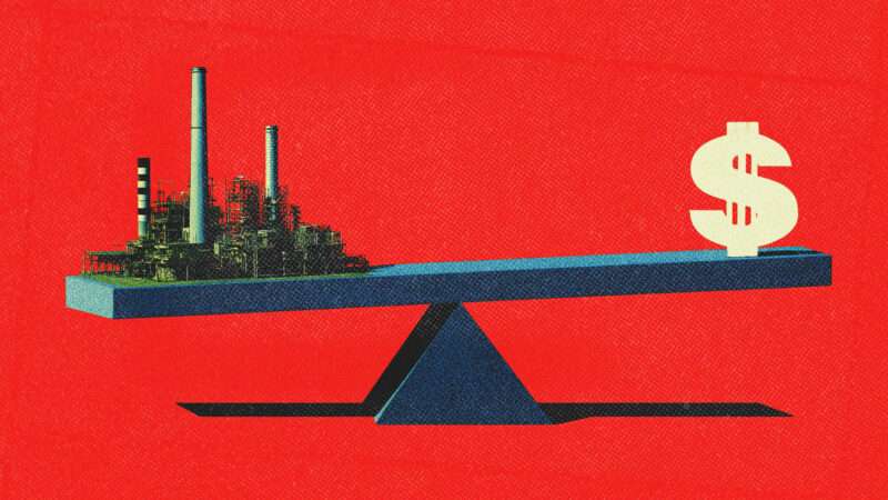 A scale with a steel plant on the left and the U.S. dollar sign on the right | Illustration: Midjourney
