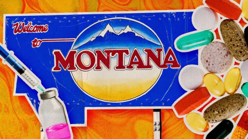 Montana sign, with needles and prescriptions surrounding it | Andrey Malov/Wellesenterprises/ Cammeraydave/Mylightscapes/ Derek Simpson/Dreamstime