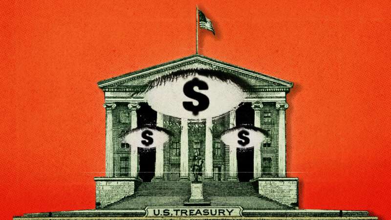 An orange background with a building formed from folded paper U.S. dollars with eyes made out of dollar signs | Photo: Mohamed Osama/Madartists/Dreamstime. Illustration: Fatima Ruiz/Midjourney.