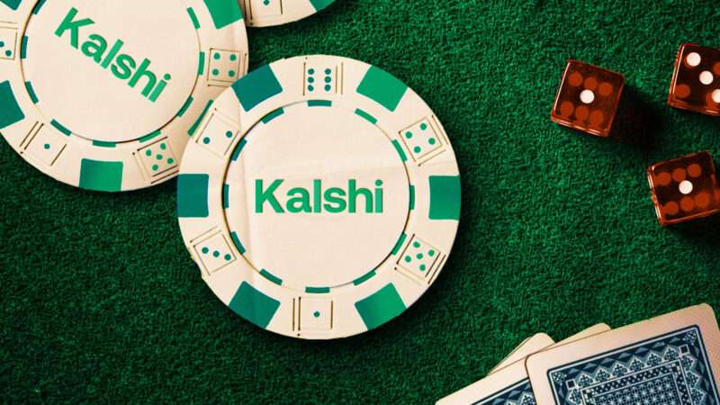 A poker chip with the Kalshi logo on it | Photo: Yunkiphotoshot/Patrik Winbjork/Dreamstime. Illustration: Fatima Ruiz.