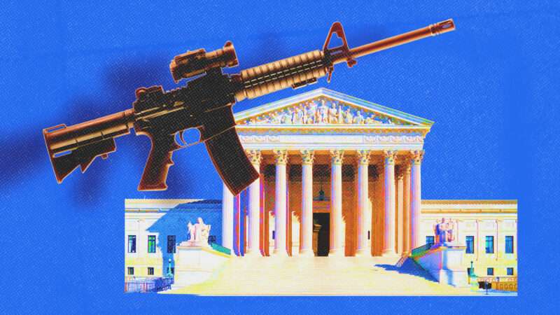 an AR-15 rifle superimposed on an image of the Supreme Court building | Kbiros/Adam Parent/Dreamstime