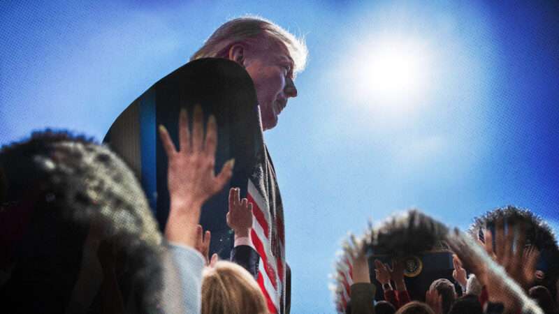 President Donald Trump stands amid members of the press | Samuel Corum/Aaron Schwartz/Pool via CNP/Mega/RSSIL/Newscom