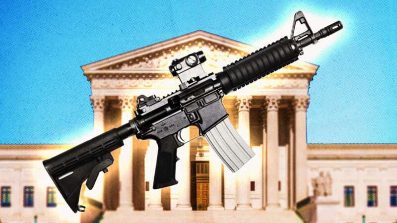 a rifle superimposed on an image of the Supreme Court building | Ultraone/Sean Pavone/Dreamstime/Fatima Ruiz