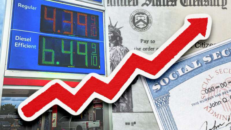Gas prices, Social Security cards and a red line | Photo: Ann Eremeev/Rickk6rj/Dreamstime. Illustration: Midjourney