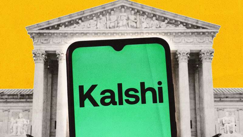A smartphone with the Kalshi logo in front of a photo of the Supreme Court building | Illustration: raeme Sloan/Sipa USA/Thomas Fuller/ZUMAPRESS/Newscom.