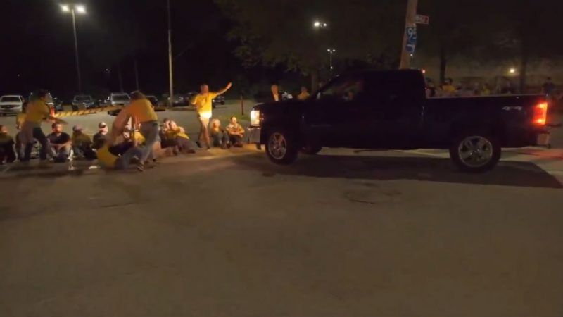 ICE guard drives truck through protesters | Screenshot via Twitter/NeverAgainActn