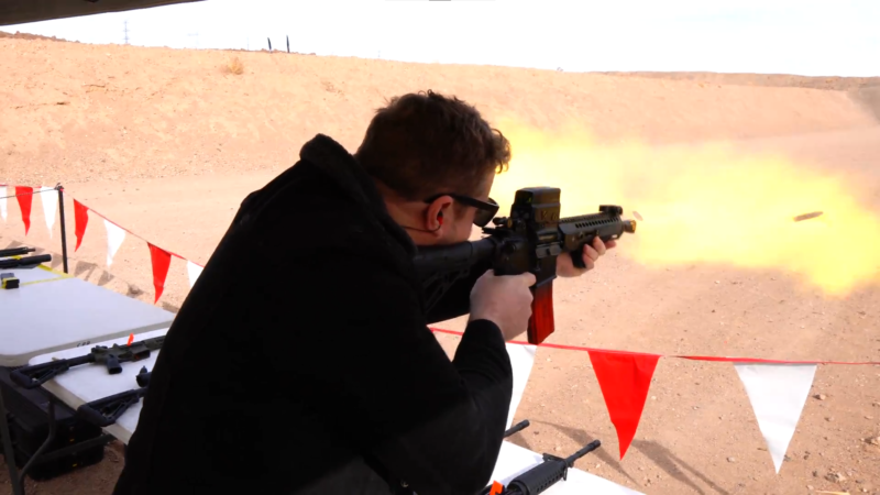 Stephen Gutowski shoots a machine gun
