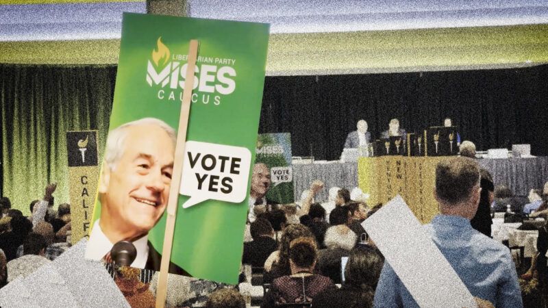 Mises Caucus Ron Paul sign at Libertarian Party Convention in Reno 2022 | Lex Villena, Reason