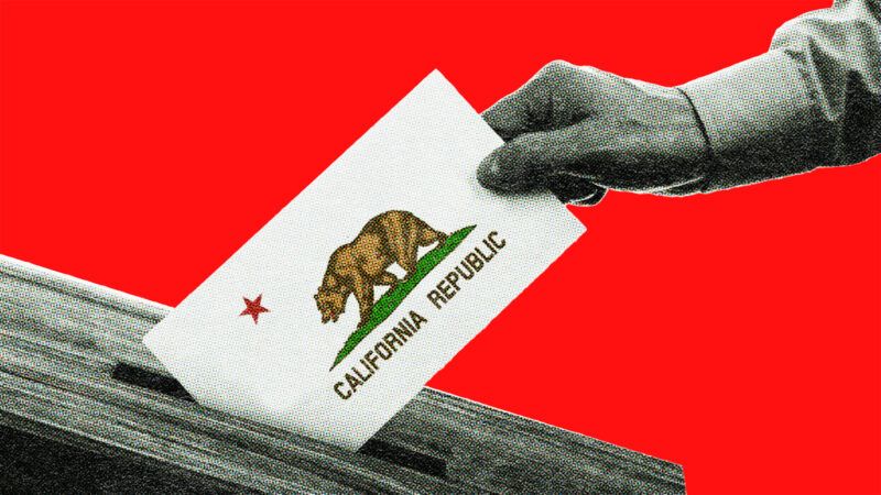 Voting in California with state flag logo on ballot