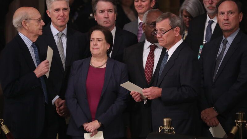 Chief Justice John Roberts and Supreme Court Justices Stephen Breyer, Neil Gorsuch, Elena Kagan, Brett Kavanaugh, Clarence Thomas, and Samuel Alito