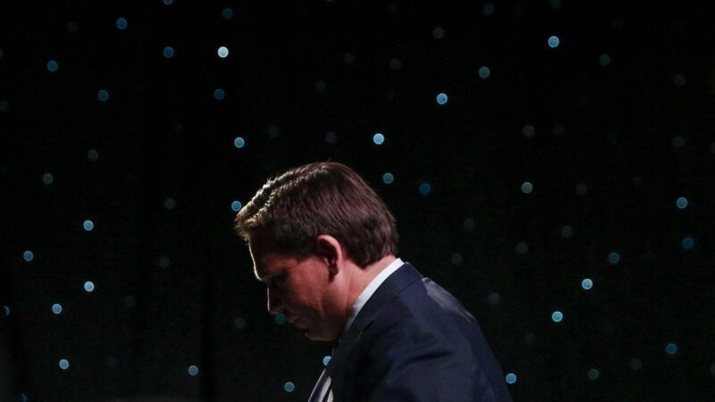 Ron DeSantis leaves a stage after giving a speech