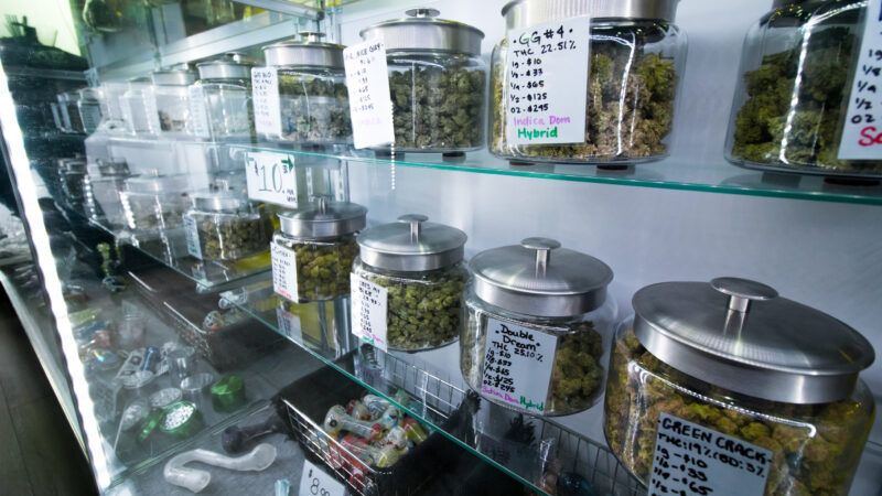 Marijuana for sale displayed on store shelves