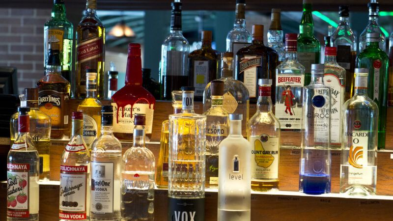 Bottles of alcohol at a restaurant bar