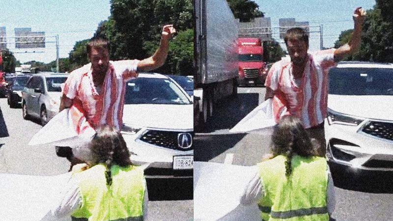 Images of a man who may have lost his parole because climate change protesters blocked interstate