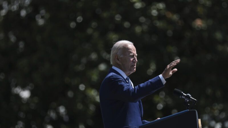 President Joe Biden gives a speech at the White House