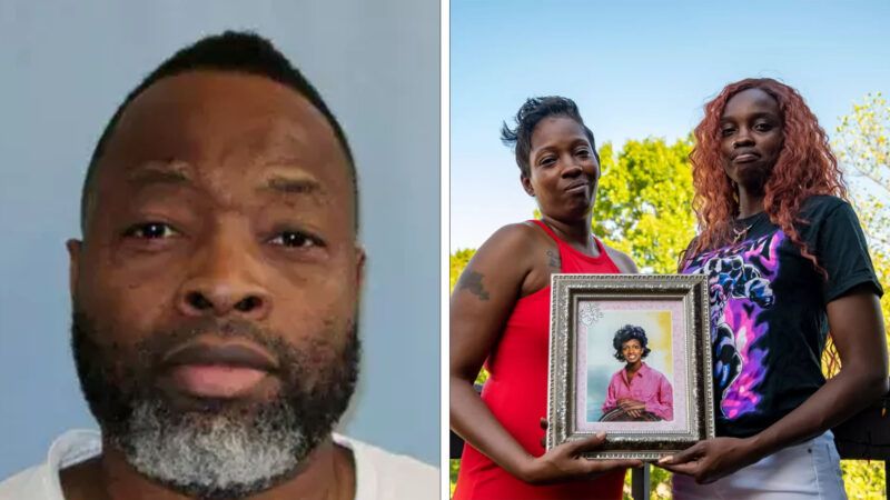 Joe Nathan James' prison headshot, and his victim's daughters.