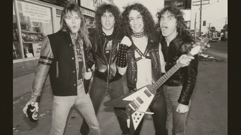 black and white photo of the band Anvil