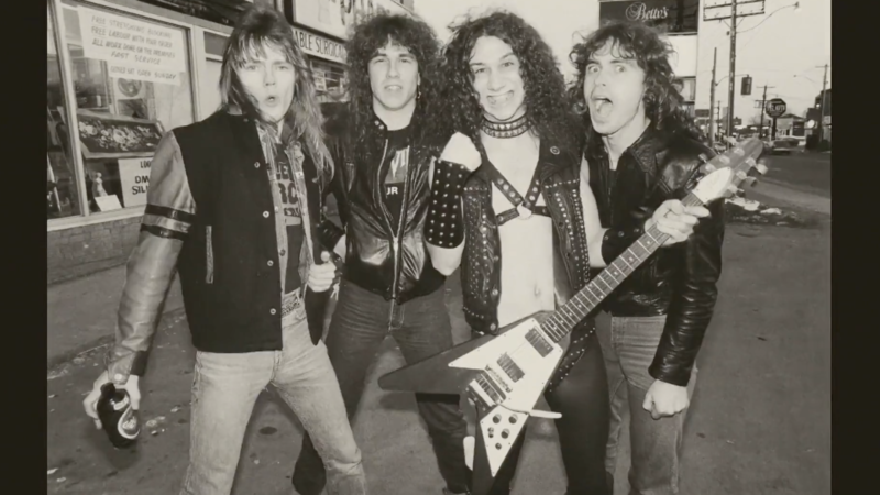 black and white photo of the band Anvil | Abramorama