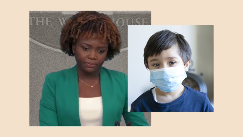 White House Press Secretary Karine Jean-Pierre and masked child at school
