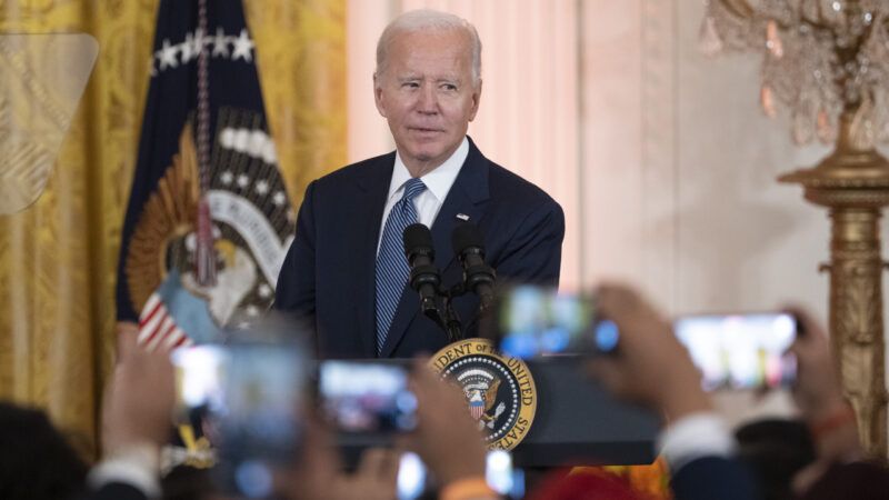 President Joe Biden speaks to a crowd