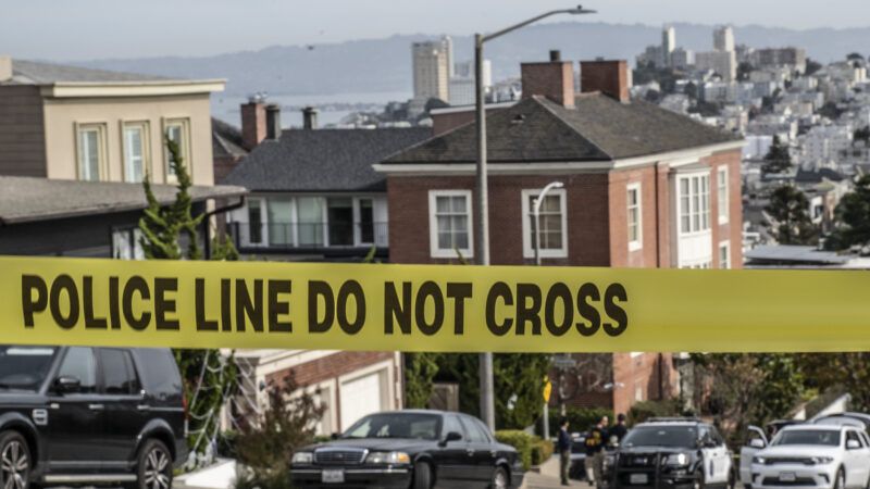 Police tape in front of Speaker Pelosi's California home where her husband was attacked