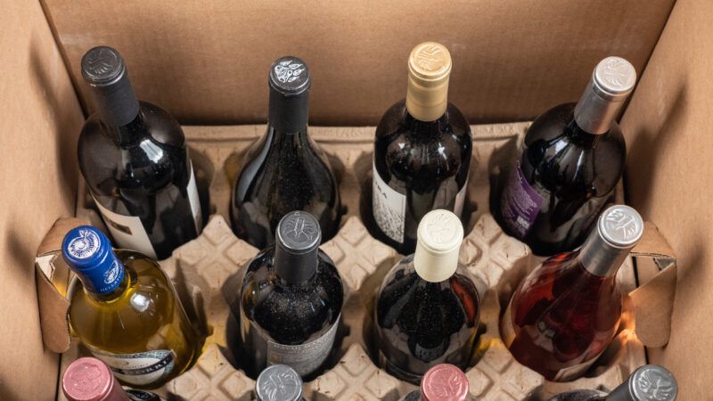 Bottles of wine in a box for delivery