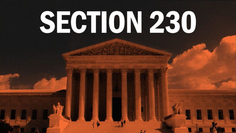 The Supreme Court building through a dark orange filter, with the text "SECTION 230" above it.