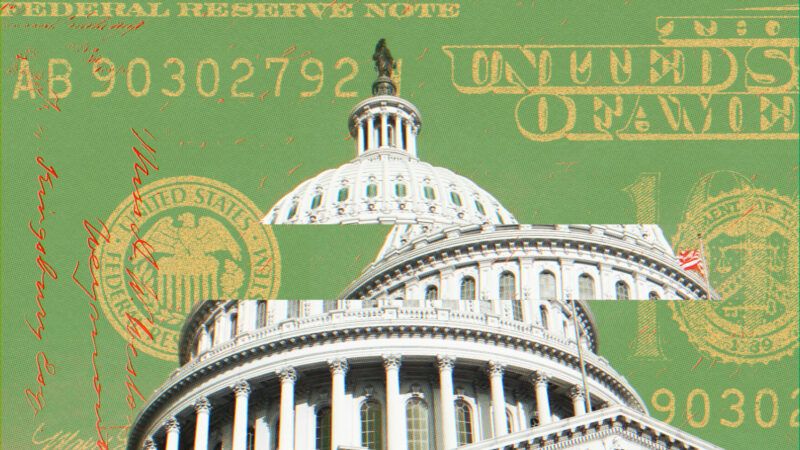The U.S. Capitol is seen with money in the background