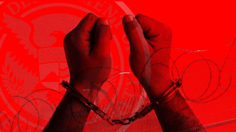 A man in handcuffs against a prison and the Department of Homeland Security logo | Illustration: Lex Villena; Danee79, ID 36199599 © Dechev | Dreamstime.com