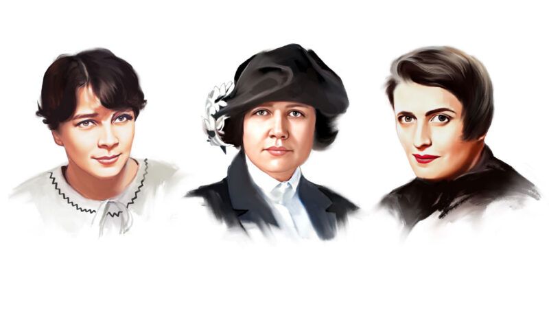 How Isabel Paterson, Rose Wilder Lane, and Ayn Rand became the founding mothers of libertarianism. | Illustrations: Isabel Paterson, Rose Wilder Lane, and Ayn Rand; rickyhadi/Fiverr