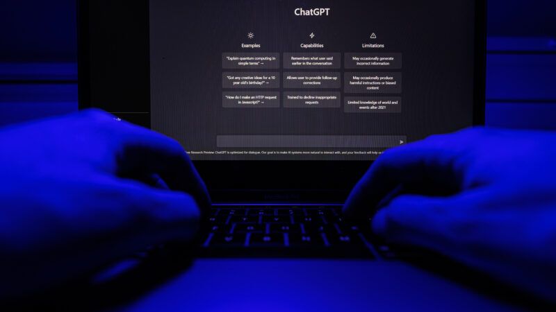 ChatGPT is up on a computer screen while someone is typing