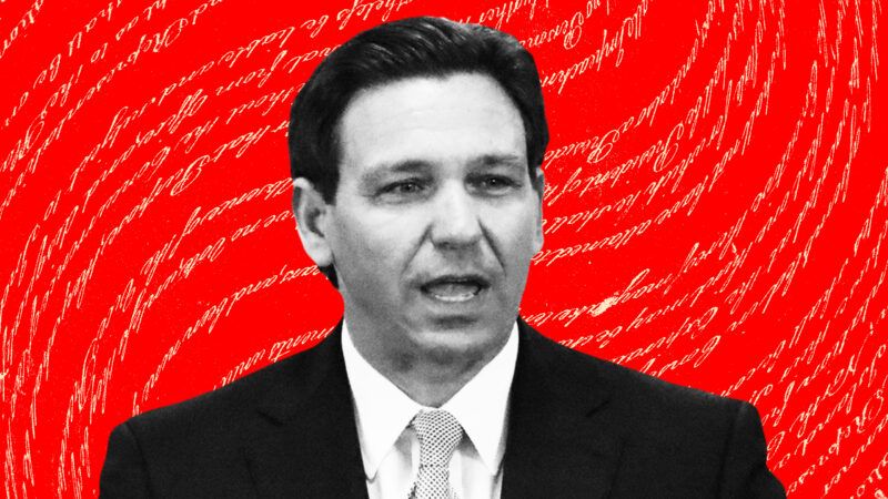 Ron DeSantis on a red background | James A. Jones Jr./TNS/Newscom, Illustration: Lex Villena