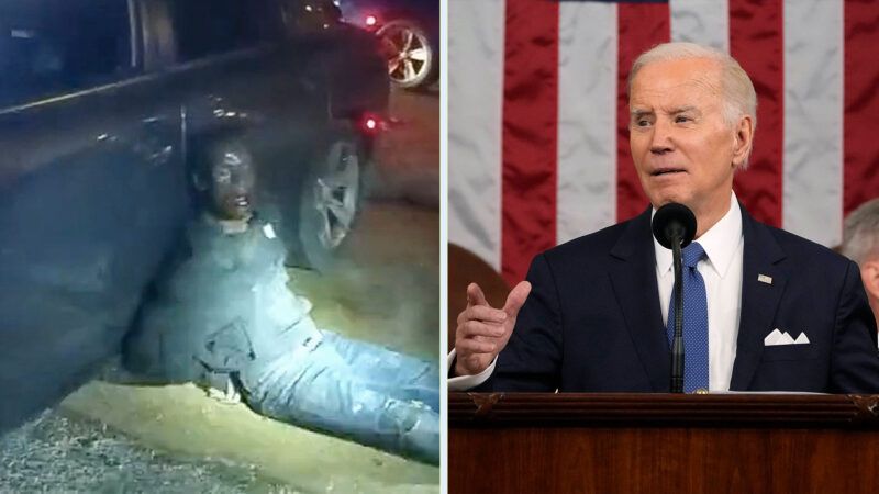 Tyre Nichols is seen on the left after Memphis police beat him, Joe Biden is seen on the right during his State of the Union address | Memphis Police Department; Jacqueline Martin - Pool via CNP / MEGA / Newscom/RSSIL/Newscom