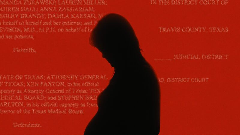 Pregnant woman on red background