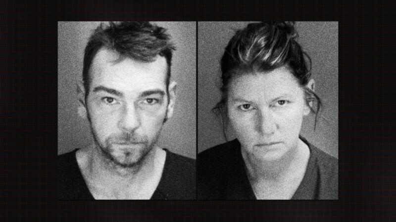 A side-by-side of James and Jennifer Crumbley's mug shots, in black and white.