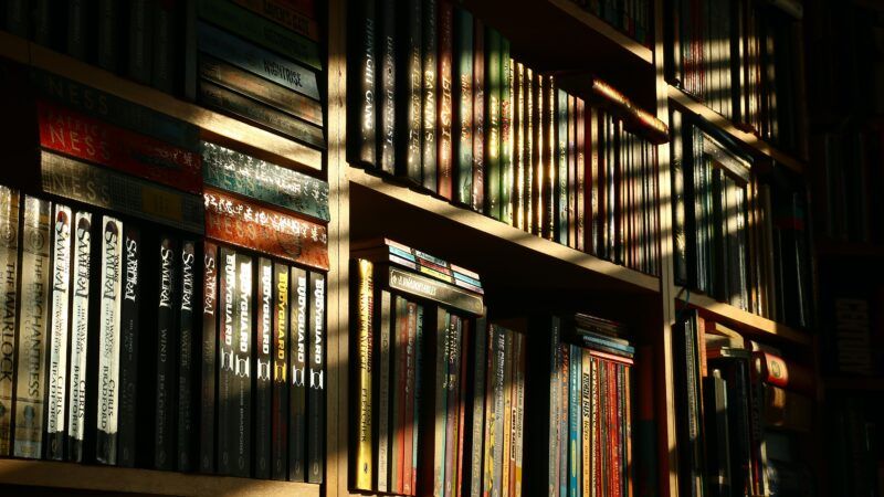 library books bathed in shadows