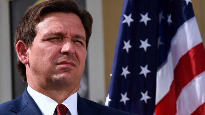 Florida Gov. Ron DeSantis speaks at a press conference in Daytona Beach Shores, Florida