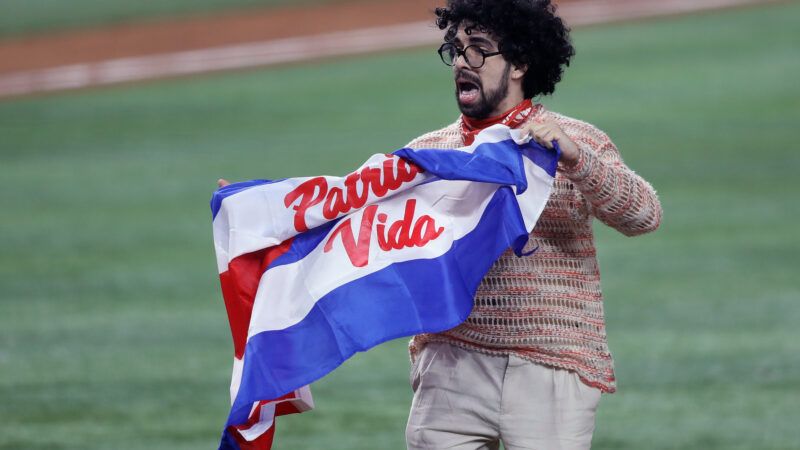 Protester at WBC Semifinals | Aaron Josefczyk/UPI/Newscom