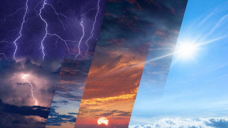 a photo sliced up to show several different weather and time shots |  Ig0rzh | Dreamstime.com