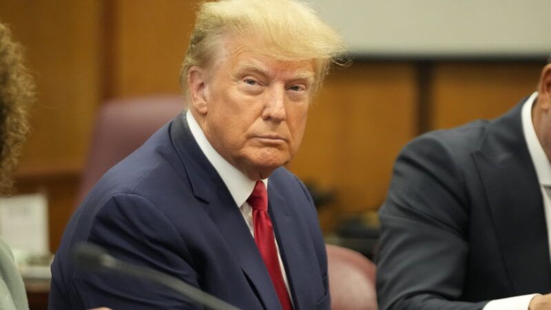 Former President Donald Trump sits in a New York City courtroom during his arraignment.