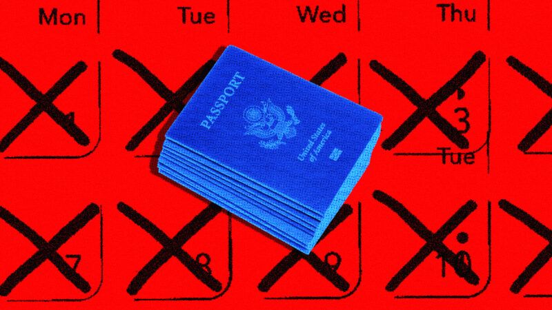 U.S. passports pictured in front of a calendar