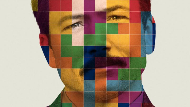 Man's face with the Tetris blocks over it